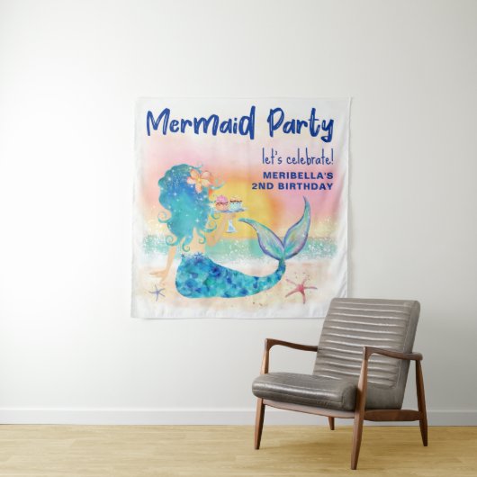 Mermaid Sea Beach Cupcakes Birthday Photo Backdrop Wandteppich (Beispiel)