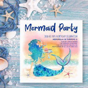 Mermaid Sea   Beach Cupcakes & Starfish Geburtstag Einladung