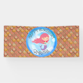 Mermaid Sea Brown Orange Birthday Banner