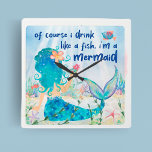 Mermaid Sea | Drink Like A Fish Tropical Beach Quadratische Wanduhr<br><div class="desc">Let your worries drift away with this Mermaid Sea Drink Like A Fish Wall Clock. Perfect for any tiki bar or beach house decor, this under-the-sea themed clock will remind you to take time to relax! Featuring a whimsical mermaid enjoying a tropical cocktail, ocean creatures and an “Of Course I...</div>