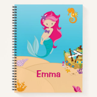 Mermaid Sea Floor Muscheln Schiff Notebook rosa Notizblock