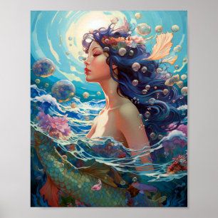 Mermaid Sea Goddess Fantasy Art Poster