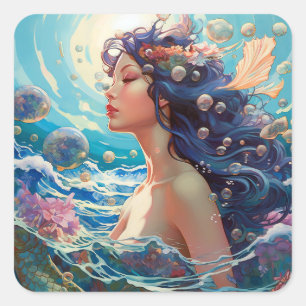 Mermaid Sea Goddess Fantasy Art Quadratischer Aufkleber