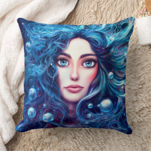 Mermaid Sea Goddess Nymph Siren Blue Underwater Kissen