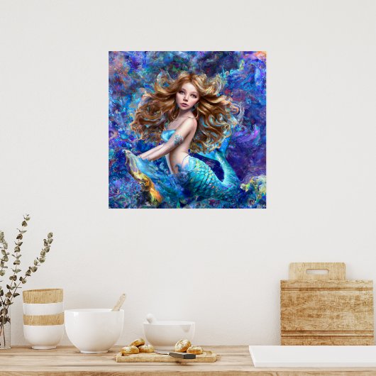 Mermaid Sea Goddess Nymph Siren Under Water Art Poster (Küche)