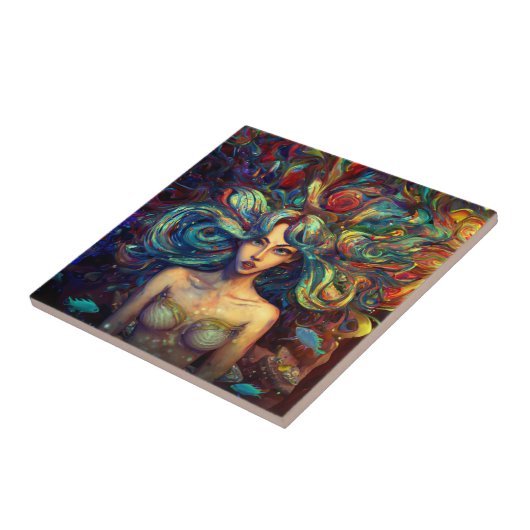 Mermaid Sea Goddess Nymph Siren Unterwasser Art Fliese (Seite)