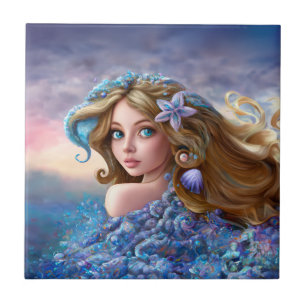 Mermaid Sea Goddess Nymph Siren Unterwasser Art Fliese