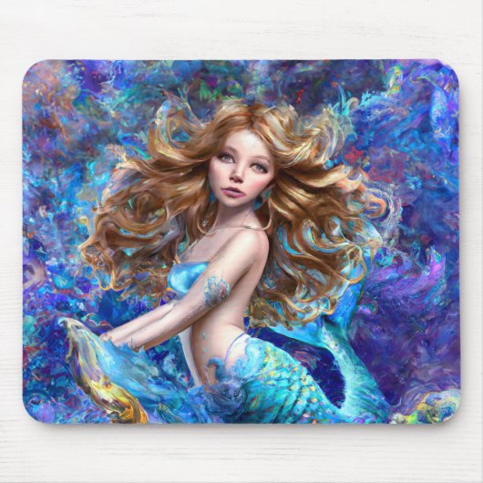 Mermaid Sea Goddess Nymph Siren Unterwasser Art Mousepad (Vorne)