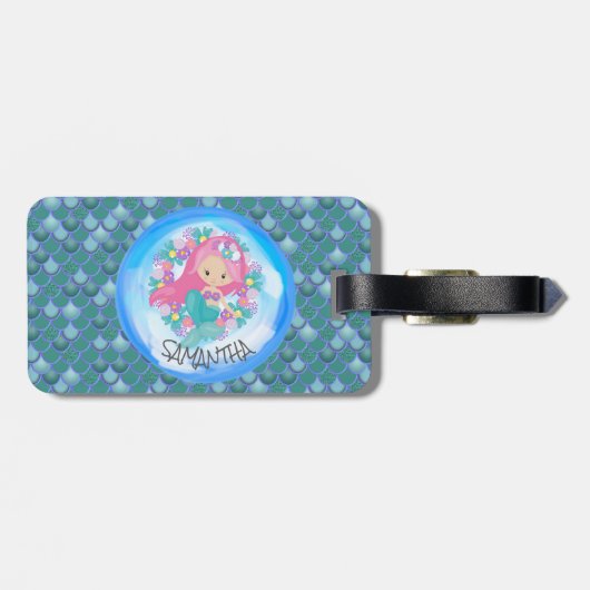 Mermaid Sea Green Scales Gepäckmarke Gepäckanhänger (Rückseite horizontal)