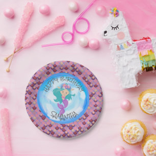 Mermaid Sea Lila Pink Scales Paper Plate Pappteller