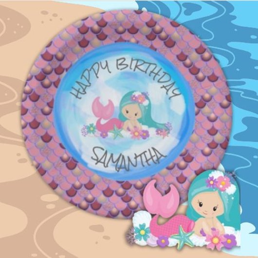 Mermaid Sea Lila Pink Scales Paper Plate Pappteller