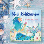 Mermaid Sea | Mele Kalikimaka Coral Reef  Feiertagskarte<br><div class="desc">Whimsical, "Under the Sea" theme Christmas card features a watercolor mermaid lounging in the ocean with some fish friends, enjoying the coral reef sights and a tropical drink with the Hawaiian Christmas greeting "Mele Kalikimaka" in navy blue brushstroke lettering. The second greeting (shown here with Happy Holidays) and the name(s)...</div>