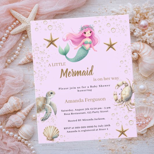 Mermaid sea pink purple Baby Shower invitation