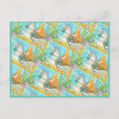 MERMAID & SEA STALLION, WHIMSICAL FANTASY UNICORN POSTKARTE (Vorderseite)