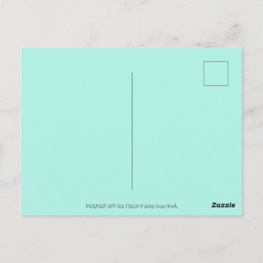 MERMAID & SEA STALLION, WHIMSICAL FANTASY UNICORN POSTKARTE (Rückseite)
