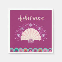 Mermaid Seashell Girl Birthday Party Napkin