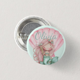 Mermaid Seashell Lovers Name  Button