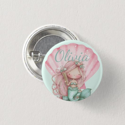 Mermaid Seashell Lovers Name  Button (Vorne & Hinten)