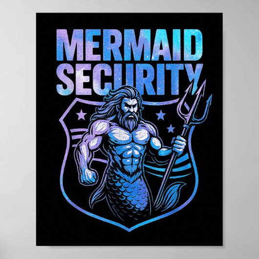 Mermaid Security Funny Vater Mermaid Beach Guard Poster (Vorne)