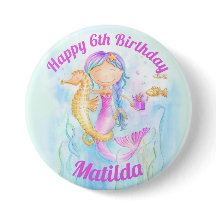 Mermaid Seepferd Aquarell 6. Geburtstag Brauch