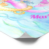Mermaid Seepferd Aquarell Art individuelle Name Poster (Ecke)