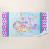 Mermaid Seepferd Aquarell Art individuelle Name Strandtuch (Vorderseite)
