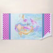 Mermaid Seepferd Aquarell individuelle Name Streif Strandtuch (Vorderseite)