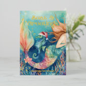 🧜 ‍ ♀️ Mermaid & Seepferd Beach Weihnachten Folien Feiertagskarte (Stehend vorne)