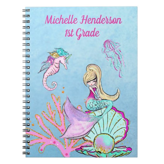Mermaid Seepferd & Jellyfish Notebook Notizblock (Vorderseite)