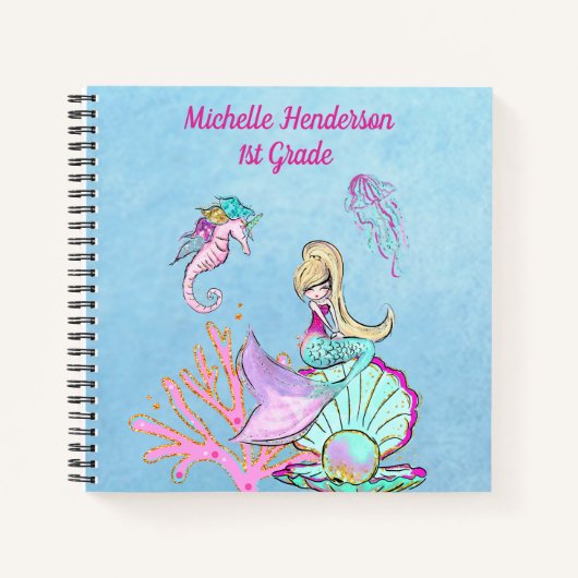 Mermaid Seepferd & Jellyfish Notebook Notizblock (Vorderseite)