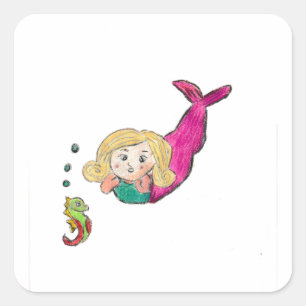 Mermaid Seepferd Quadratischer Aufkleber