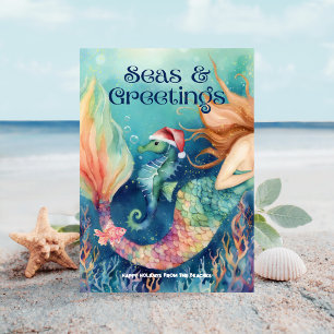 Mermaid & Seepferd Santa Beach Weihnachten