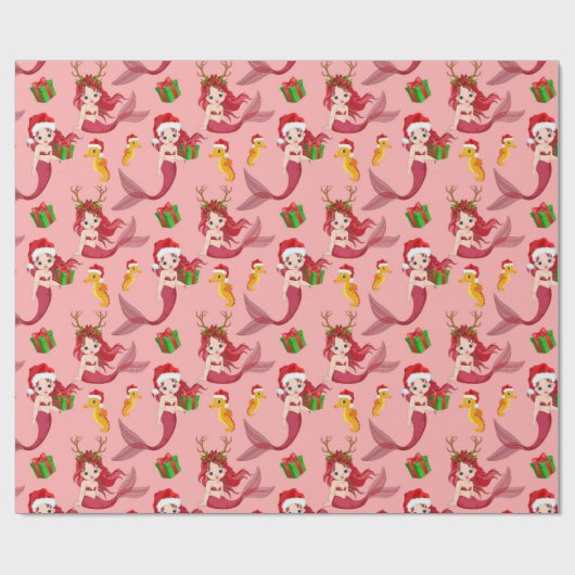 Mermaid-Seepferd Weihnachten Geschenkpapier (Flach)