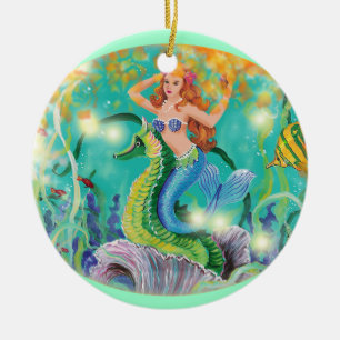 Mermaid & Seepferd Weihnachtsgeschenk Keramikornament