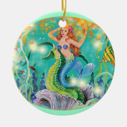 Mermaid & Seepferd Weihnachtsgeschenk Keramikornament (Vorne)