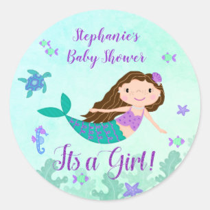 Mermaid seine a Girl Baby Dusche Personalisiert Runder Aufkleber