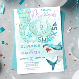 Mermaid Shark Birthday Einladung Joint Birthday