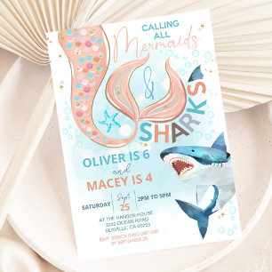 Mermaid Shark Birthday Einladung Joint Birthday