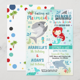 Mermaid Shark Invasion Geschwister Geburtstag Geme Einladung