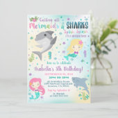 Mermaid Shark Invitation Boy Girl Einladung (Stehend Vorderseite)