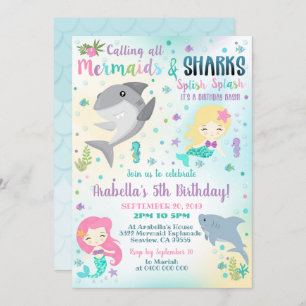 Mermaid Shark Invitation Boy Girl Einladung