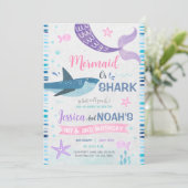 Mermaid & Shark Joint Birthday Einladung (Stehend Vorderseite)