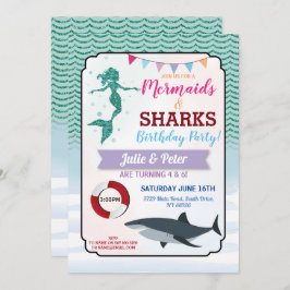 Mermaid Shark Pool Party Joint Boy Girl Geburtstag Einladung