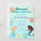 Mermaid SHELL-abration, Watercolor Birthday Einladung (Vorderseite)