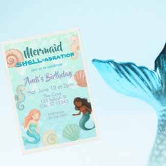 Mermaid SHELL-abration, Watercolor Birthday Einladung