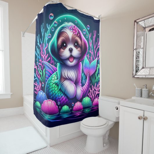 "Mermaid Shih Tzu Puppy - Whimsical Fantasy Art" Duschvorhang (Beispiel)