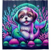 "Mermaid Shih Tzu Puppy - Whimsical Fantasy Art" Duschvorhang (Vorderseite)