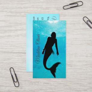 Mermaid Silhouette Blue Ocean QR Beruflich Visitenkarte