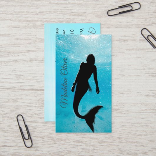 Mermaid Silhouette Blue Ocean QR Beruflich Visitenkarte (Vorderseite/Rückseite Beispiel)