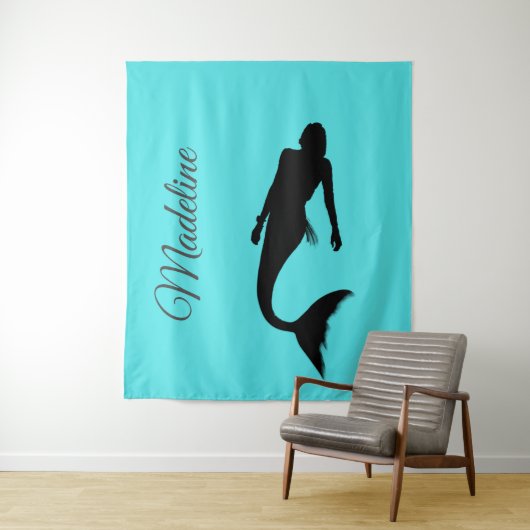 Mermaid Silhouette Blue Summer Modern Wandteppich (Beispiel)